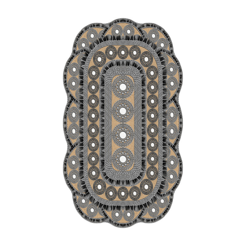 Tapis gris / beige / blanc tissé à la machine Wager, Nouveauté 2 pi 7 po x 6 pi 7 po