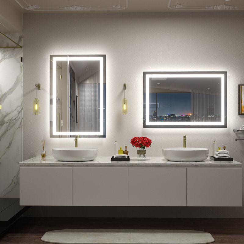 UL Certified Front & Back LED Anti-Fog Tempered Glass Bathroom/ Vanity Mirror - Basics by Wayfair™, 36" x 24"