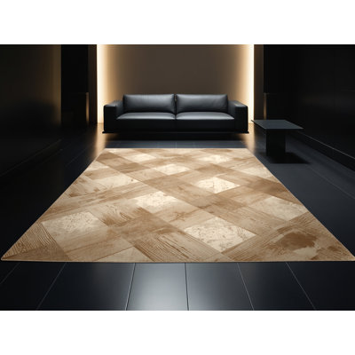 Tapis moelleux moelleux rustique en vichy brun / beige