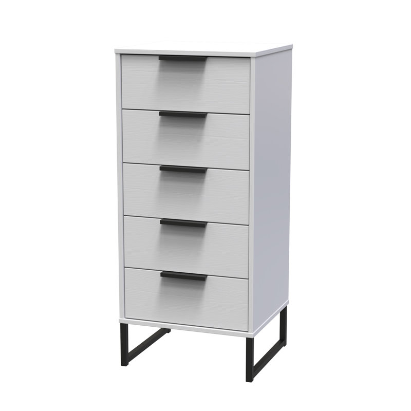 Turah 5 Drawer Bedside Cabinet (Ready Assembled), Grey Ash