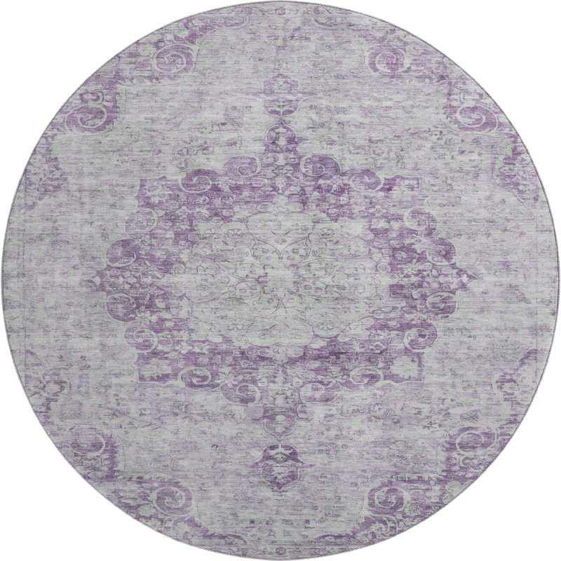 Premium Machine Washable Larock AMF1238 Global Rug, Round 8'