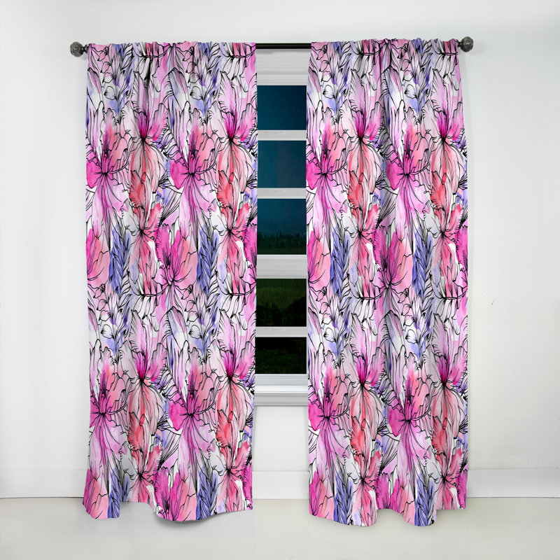 Motif floral - Rideau simple occultant moderne abstrait, L 52 po x L 84 po