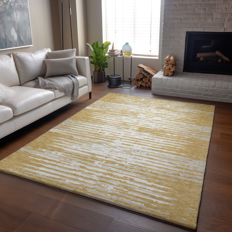 Tapis doré Prisco lavable à la machine de qualité supérieure, Rectangulaire 8 pi x 10 pi