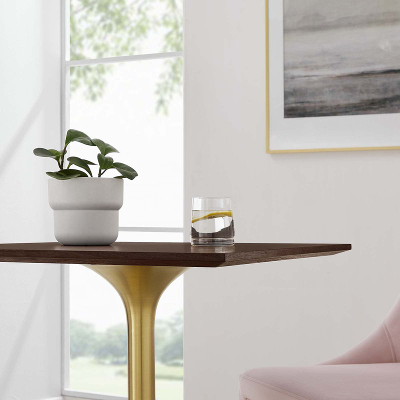 Lippa Dining Table by Modway, Cherry Walnut, Gold, 24" L x 24" W