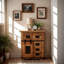 Armoire de rangement en bois de manguier rustique avec porte de grange coulissante et tiroirs de rangement