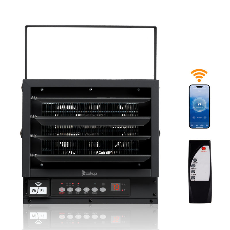 Chaufferette de garage électrique 240 volts avec télécommande et fonction Wi-Fi, 41.67, Noir, 10,000