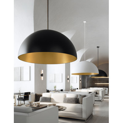 Elias - Dome Pendant - Matte Black with Champagne Gold Interior - 10-Light - 59"L x 59"W x 30.5"H