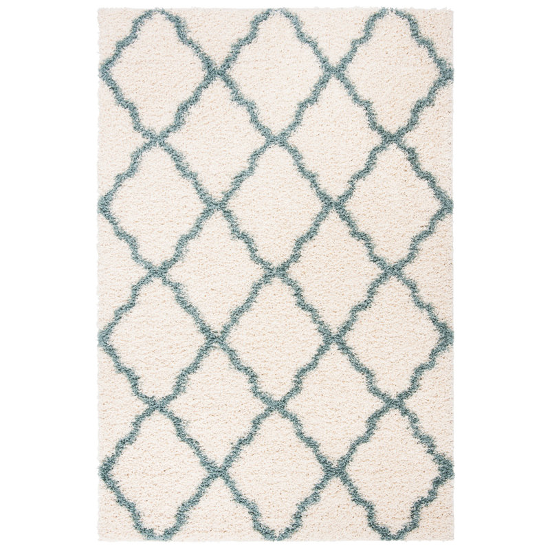 Tapis géométrique ivoire / écume de mer, Rectangle 2 pi 3 po x 4 pi