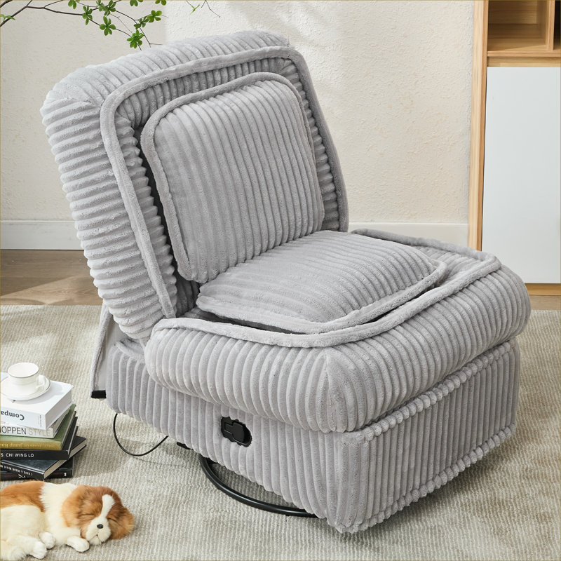 Fauteuil inclinable pivotant réglable à 360 ° xpiyaer, fauteuil coulissant compact sans accoudoirs, velours côtelé gris neutre pour les petits espaces