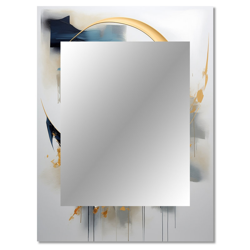 Abstract golden blue Whirls of serenity III - Fractal Unique Wall Mirror Decor, Modern Large Mirror, Printed Metal Art