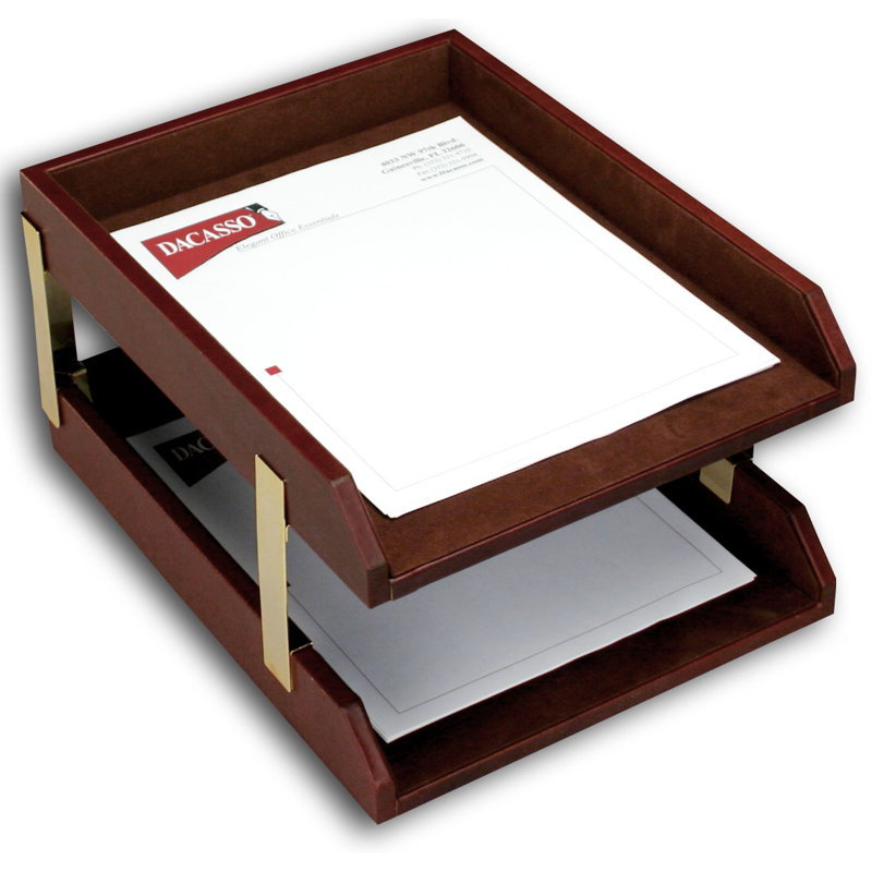 Plateau à double lettre en cuir, Moka, H 7,25 po x l 10,62 po x P 13,75 po