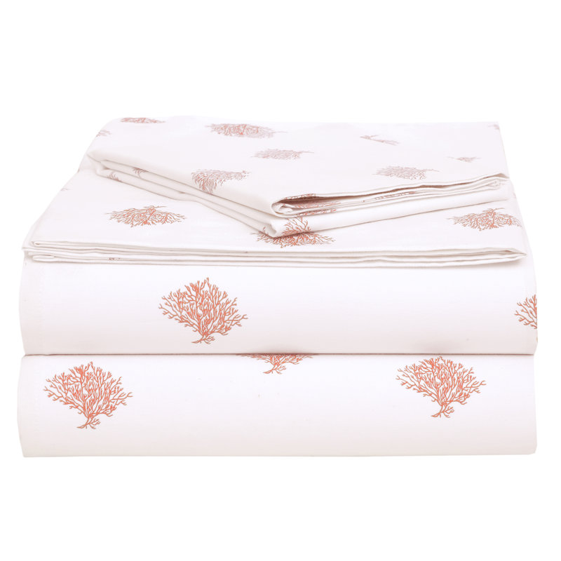 Ensemble de draps 100% coton 144 fils, Simple, Corail