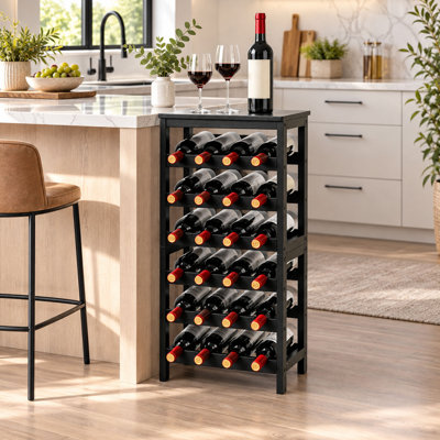 6 - Bottle Bamboo Wine Bottle Rack in Black