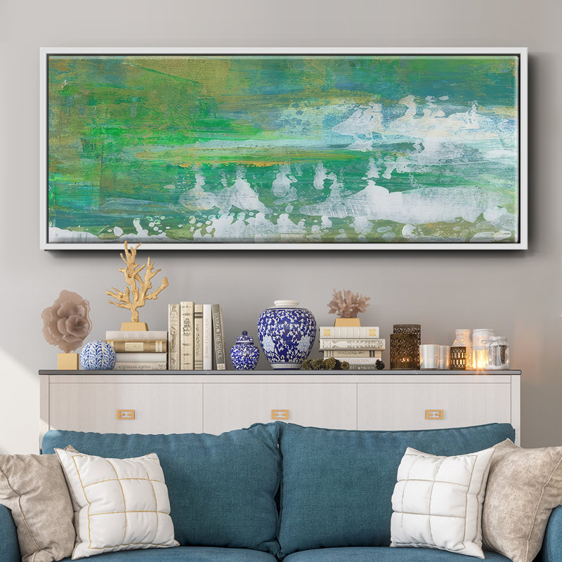 Chartreuse et turquoise I - toile encadrée, H 24 po x l 60 po x P 1,5 po, Blanc