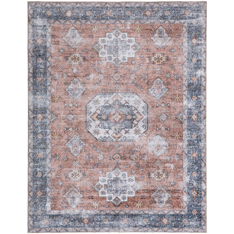 Janna Oriental Performance Machine Washable Area Rug Pink/Gray, Rectangle 5' x 7'