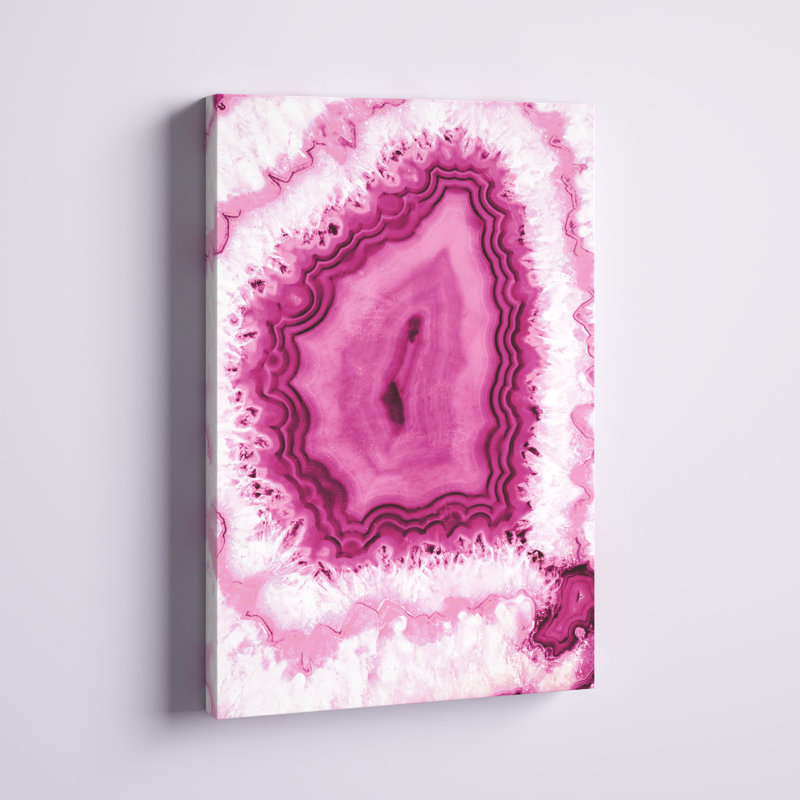 Géode rose - peinture sur toile tendue, H 18 po x l 12 po