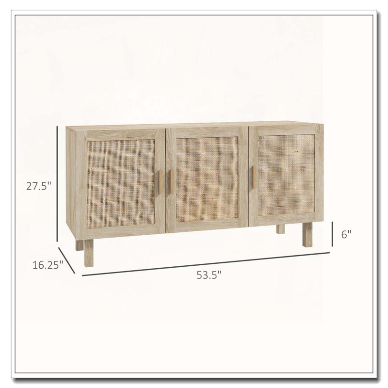 Sideboard Buffet Cabinet Coffee Bar Cabinet with 3 Rattan Doors Adjustable Shelves, Natural