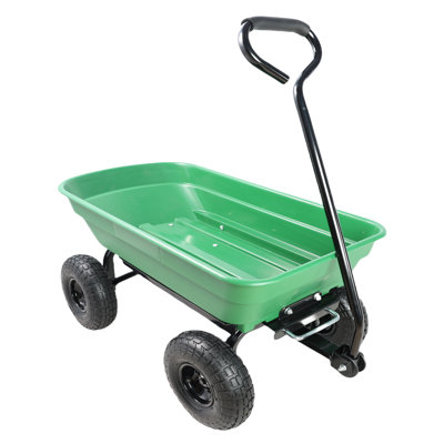Folding Car Poly Garden Dump Truck With Steel Frame, 10 Inches. Pneumatic Tire, 300 Lb Capacity Body 55L  Green