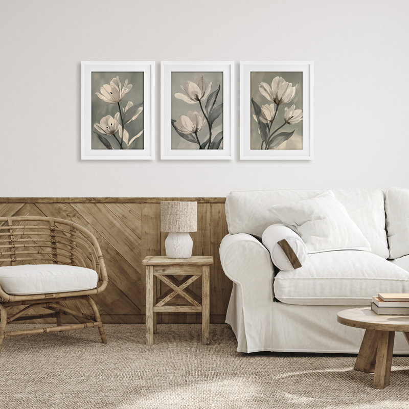 Flower Trios Portraits, ensemble de 3 reproductions encadrées sous verre, design par Annabelle Hall, H 20 po x l 14 po