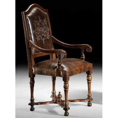 Chaise avec accoudoirs rembourrée en brun