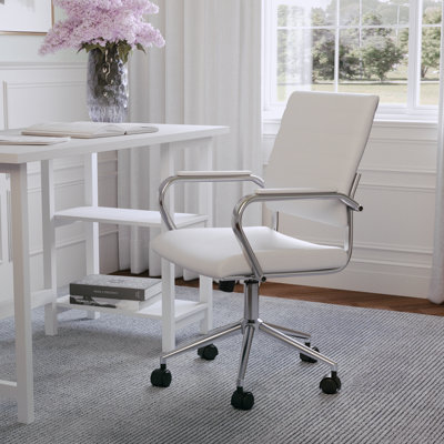 Martha Stewart Piper Upholstered Ribbed Faux Leather Swivel Home Office Chair with Armrests