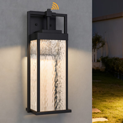 18'' H Dimmable LED Black Iron Water Ripple Glass Outdoor Wall Light with Dusk to Dawn
