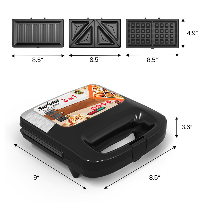 Gaufrier électrique 3 en 1, gril et machine à sandwich, Argent argent