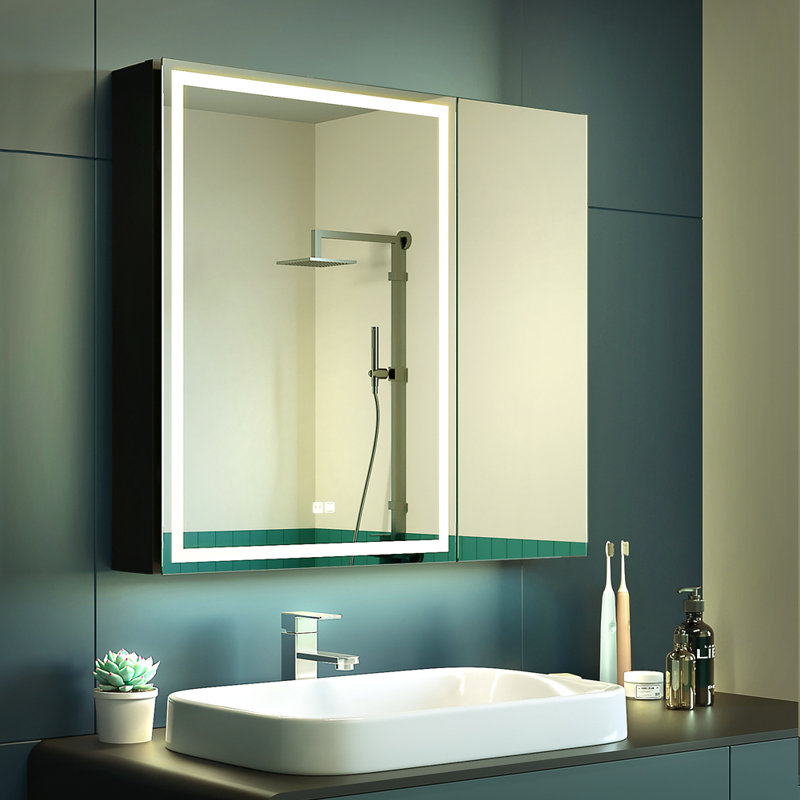 Behare W 700mm H Surface Frameless Medicine Cabinet Mirror 2 Adjustable, 70cm H x 75cm W x 13cm D