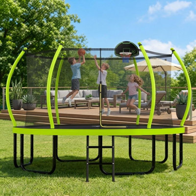 16ft Outdoor Trampoline with Enclosure, Basketball Hoop, and Ladder - All-in-One Safety Set