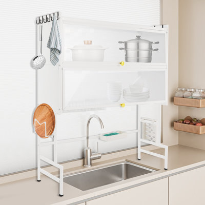Égouttoir à vaisselle à 2 niveaux en forme de H, égouttoir, égouttoir à vaisselle avec crochets, porte-couteaux, panier à baguettes