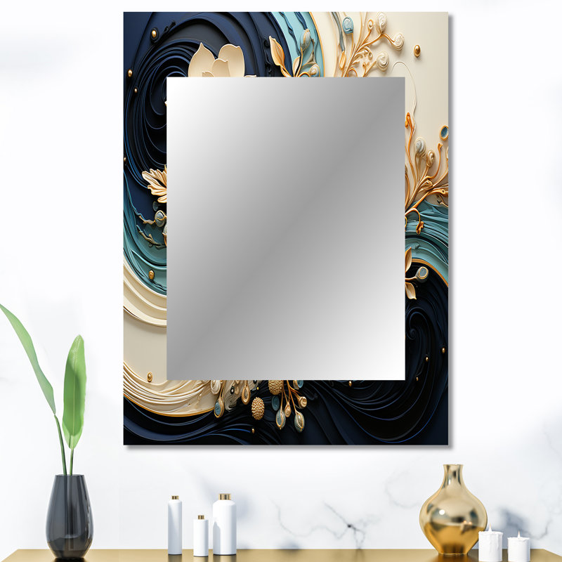Liquid Ink Spiralscape II - Abstract Spirals Large Wall Mirror, Modern Decorative Mirror, Printed Metal Art, 40" x 30"