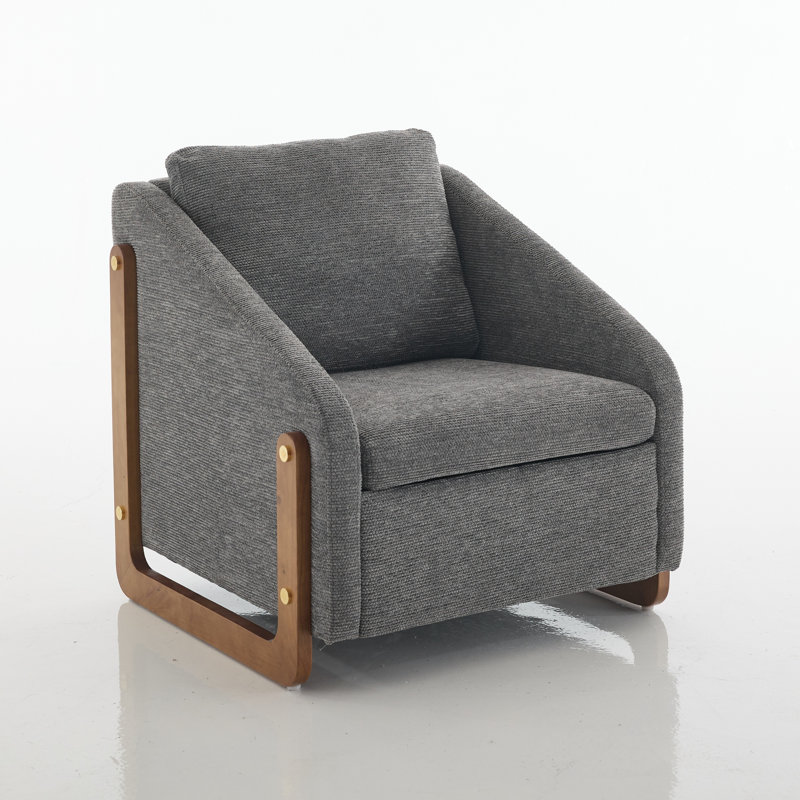 Set Of 1 Chenille Fabric Modern Upholstered Armchair With Wooden Side Frame , Accent Leisure Chair With Cushioned Seat And Backrest For Living Room, Bedroom