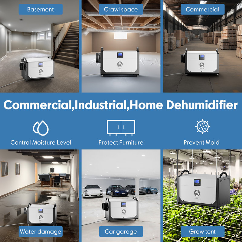 155 Pint Basement/Crawlspace Dehumidifiers For Large Space,Commercial Dehumidifier With Drain Hose