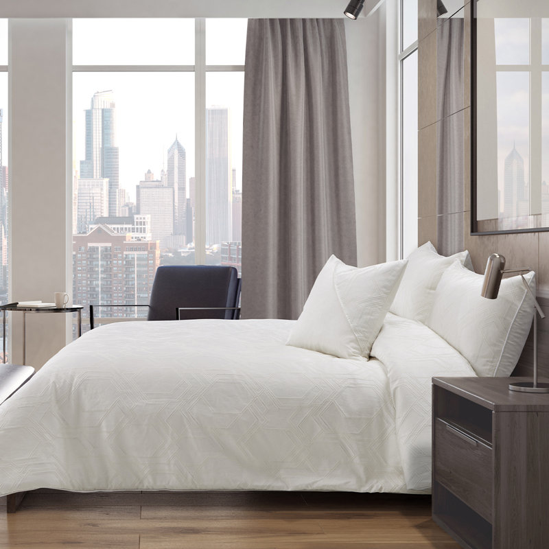 Ivory Queen Comforter Set with Geometric Jacquard Weave