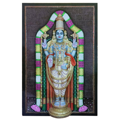 Bhagawan Perumal Tanjore Painting With Frame | Super Embossed 3D Face Work