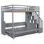 Lit mezzanine double avec lit escamotable intégré, escalier de rangement et bureau, gris