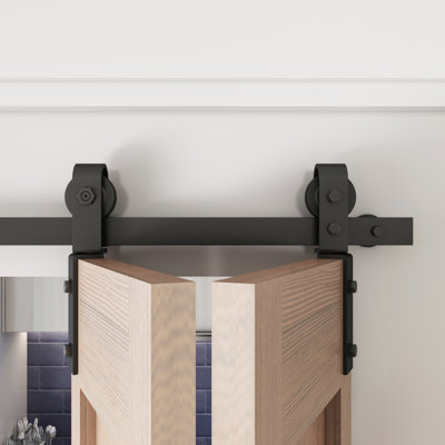 JUBEST Matte Black Steel Bi-folding Standard Double Door Barn Door Hardware Kit (Doors Not Included)