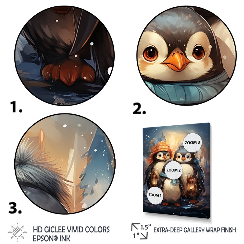Christmas Winter Penguin Party - Penguin Wall Art, Brown Floater Framed, 20" H x 12" W x 1" D