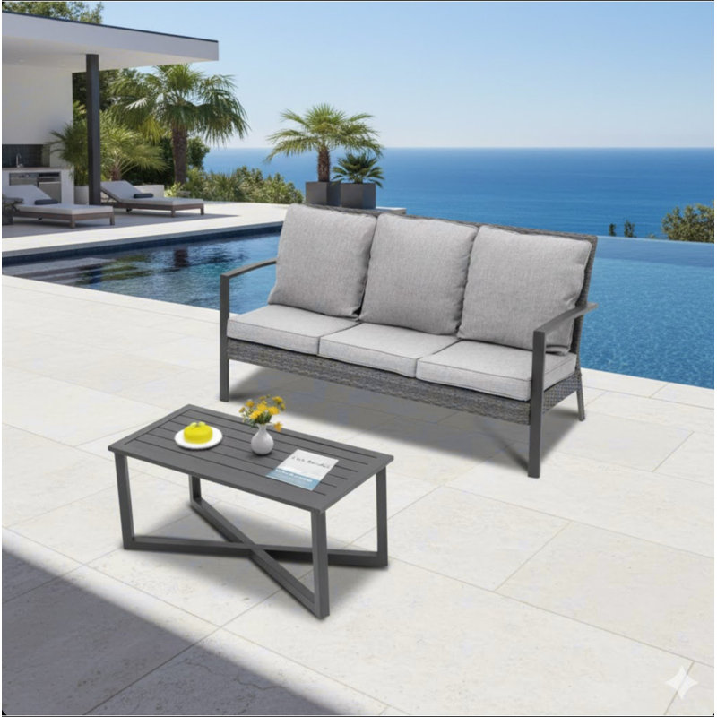 2-Piece Wicker Patio Conversation Set, Gray, Black