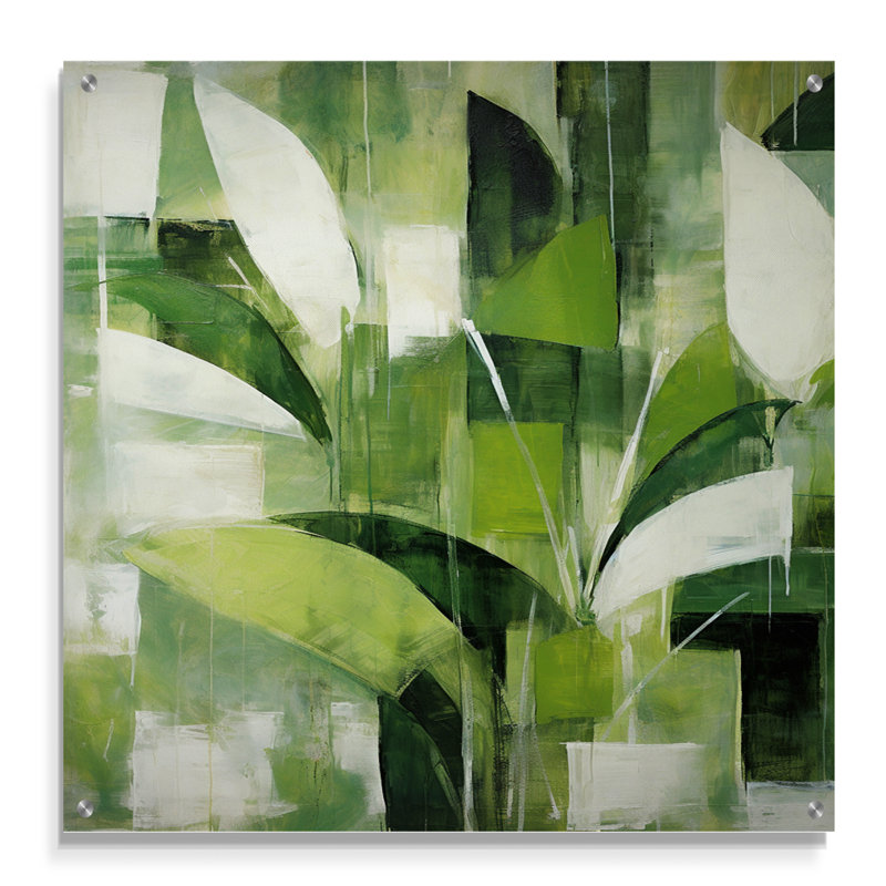 Abstrait, plantes vertes, minimalisme, collage rétro - plantes, art mural acrylique, H 16 po x l 16 po