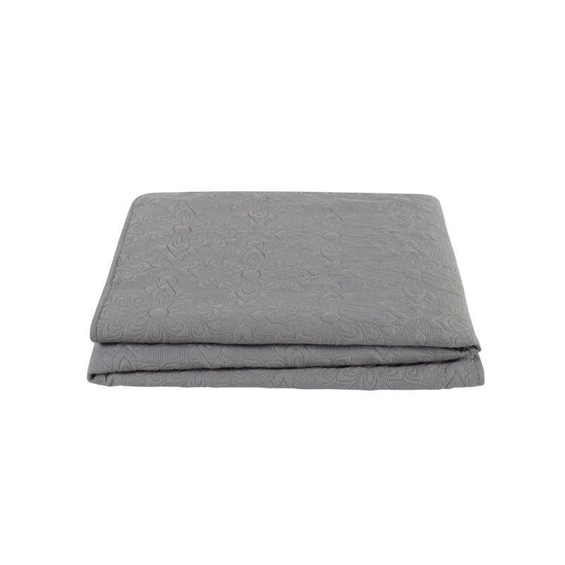 Gray Twin Microfiber Embossed Floral Quilt Set