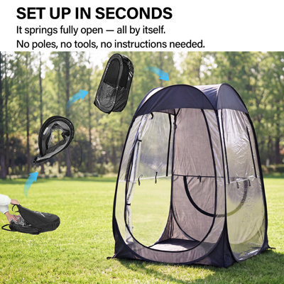 Tente de sport pliable 120 x 120 cm, tente bulle transparente pour 1 à 2 personnes, abri extérieur transparent portatif avec panneaux en PVC