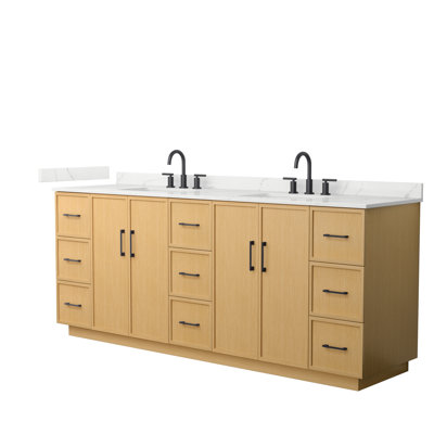 Ensemble de meuble-lavabo double autoportant 84 po avec plateau en quartz Elan TK