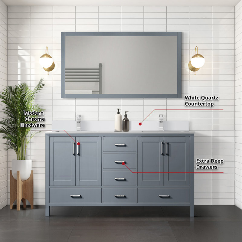 Jacques 60" Dark Grey Double Bath Vanity with White Quartz Top