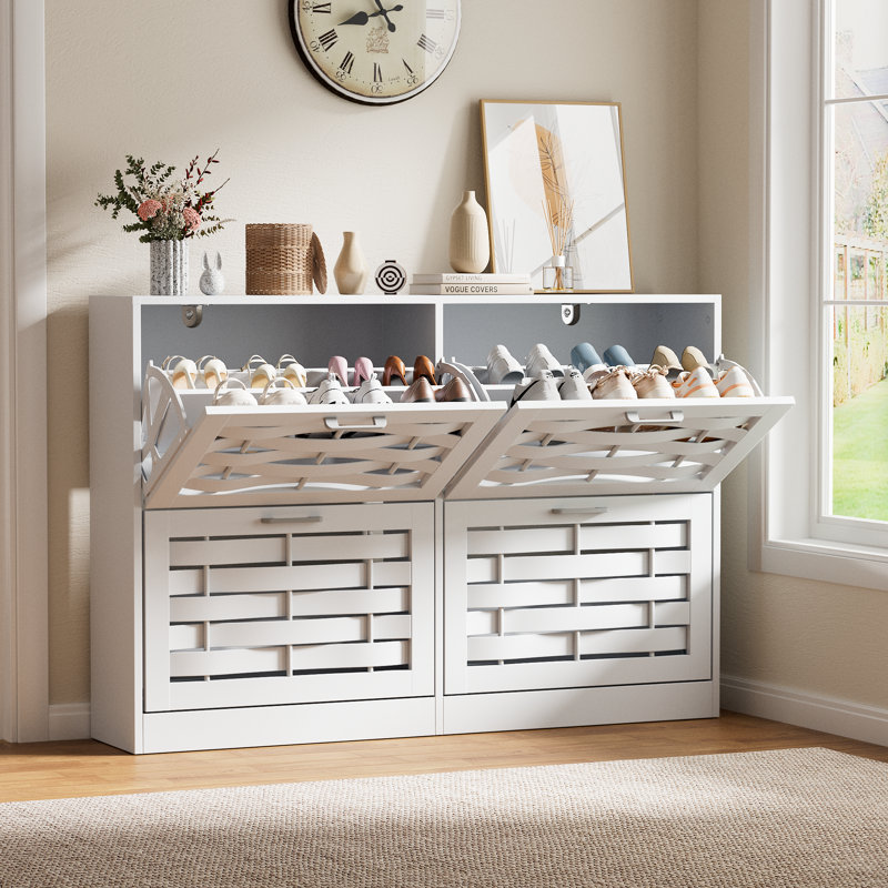 4-Tier Shoe Cabinet Storage, 18 Pair Free Standing Shoe Organizer 31.5''W for Entryway, WHITE, 4 Drawers