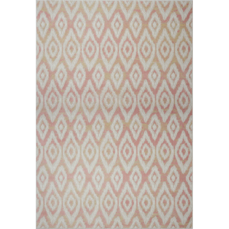 Tapis rose / blanc à motif géométrique Doop, Tapis de couloir 2 pi 7 po x 10 pi