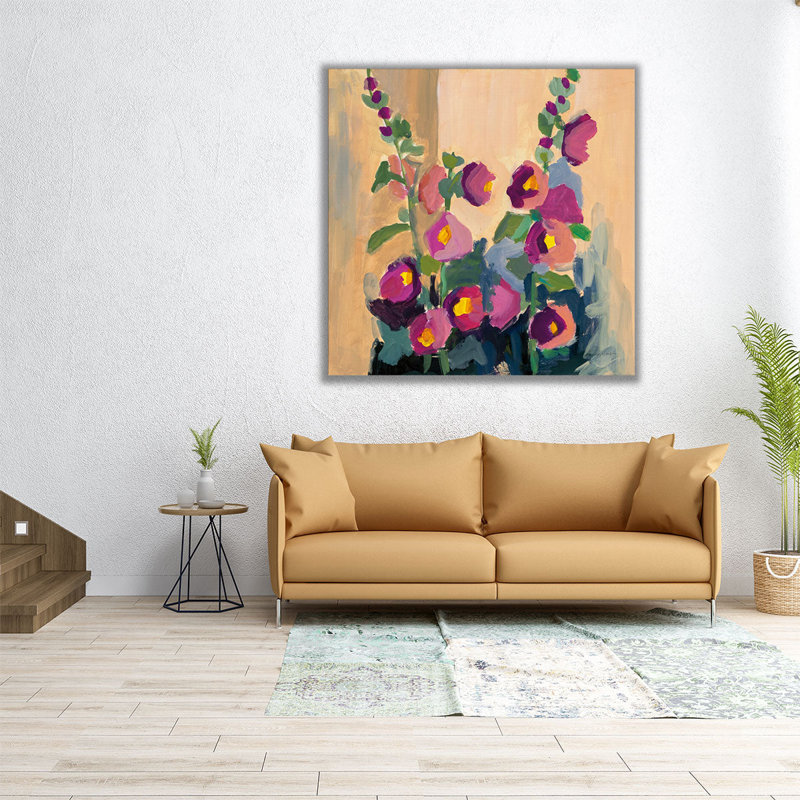 Summer Hollyhocks - reproduction d'art sur toile, H 20 po x l 20 po