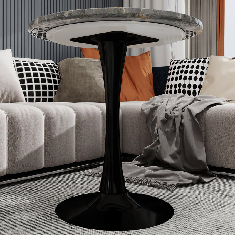 Table d'appoint ronde avec base piédestal, Gris foncé, Noir