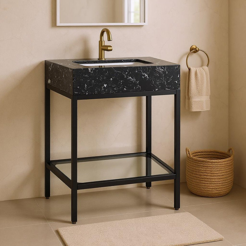 Marmo 24" Single Bathroom Vanity, Black, Matte Black