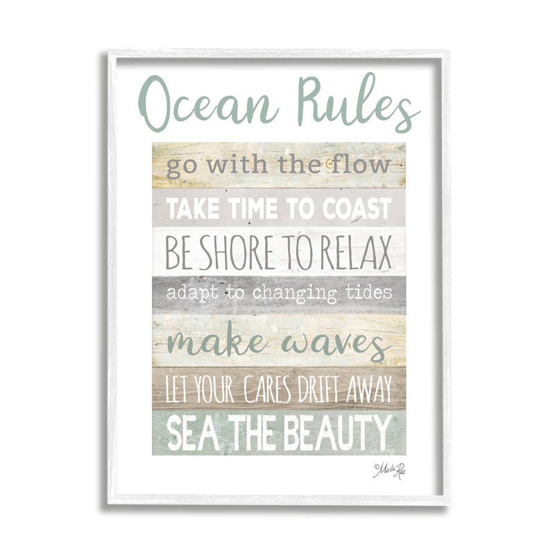 " Ocean Rules Rustic List " by Marla Rae, 14" H x 11" W x 1.5" D, Coastal White Framed Giclee